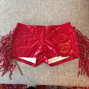 Norma Kamali Red High Waist Fringe Shorts